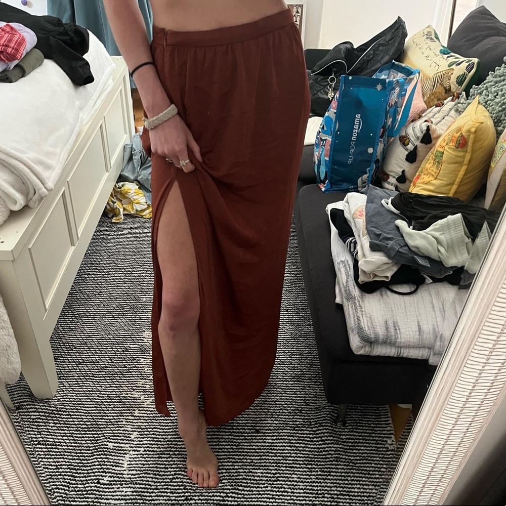 Satin rust maxi skirt